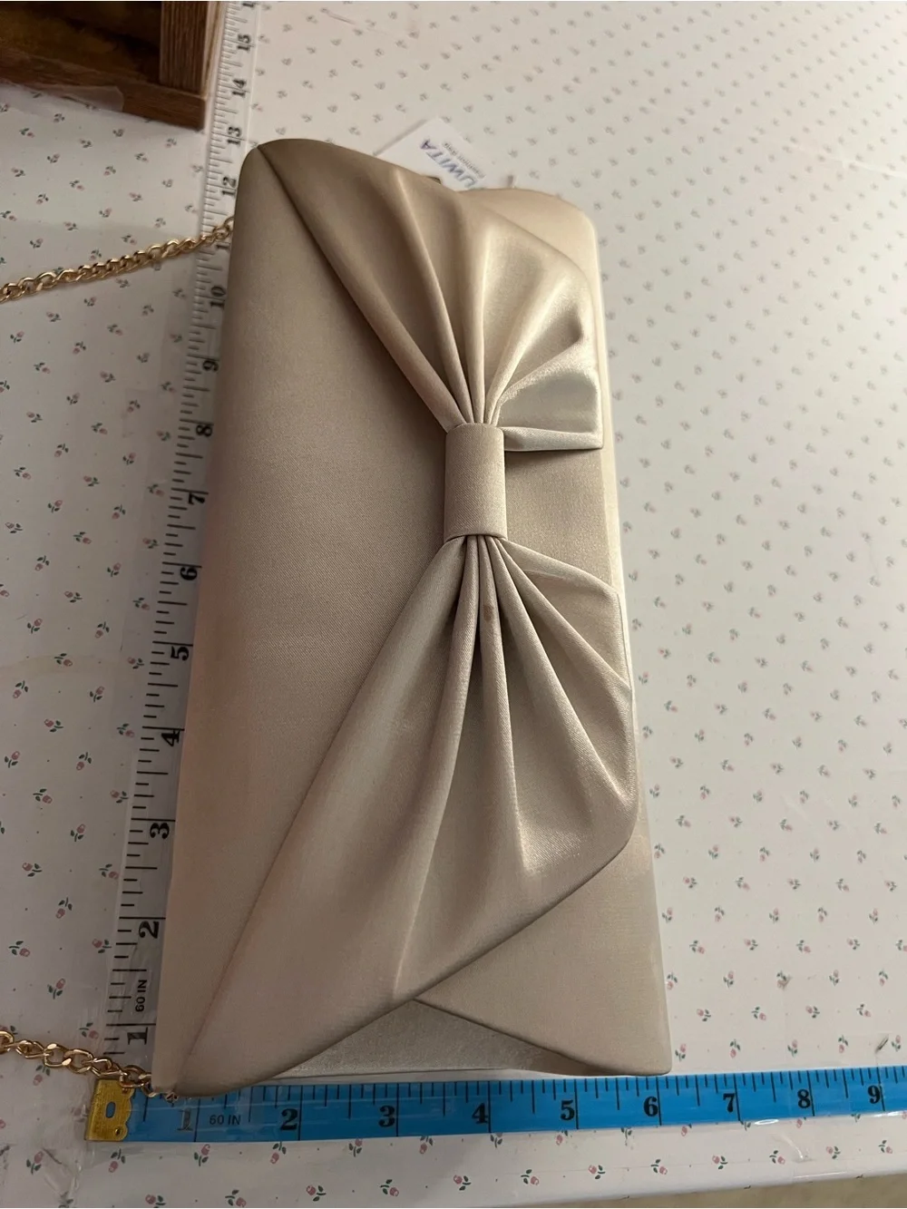 Satin Bow Clutch with Gold Chain Strap - NWT